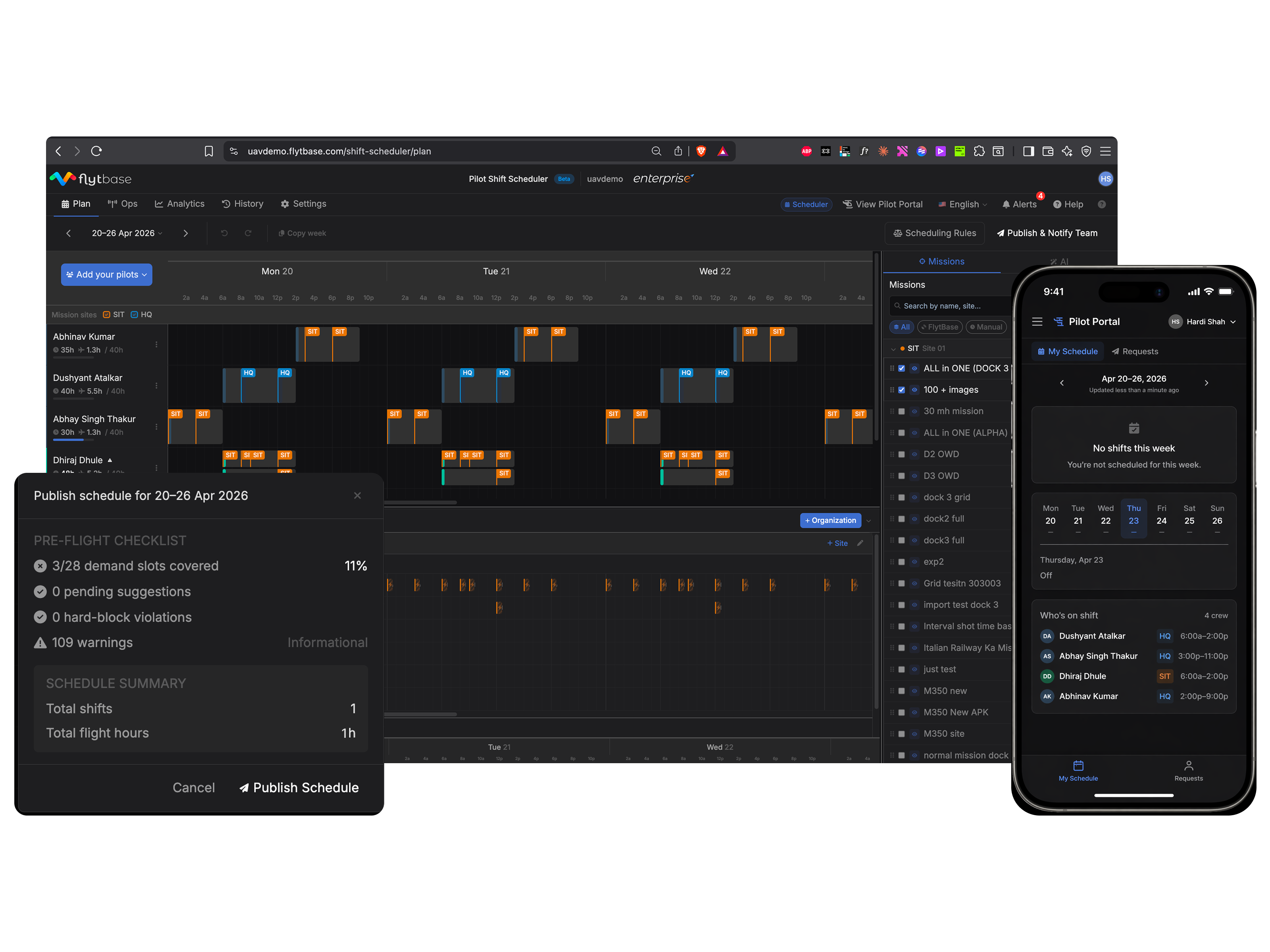 Pilot Shift Scheduler — plan view